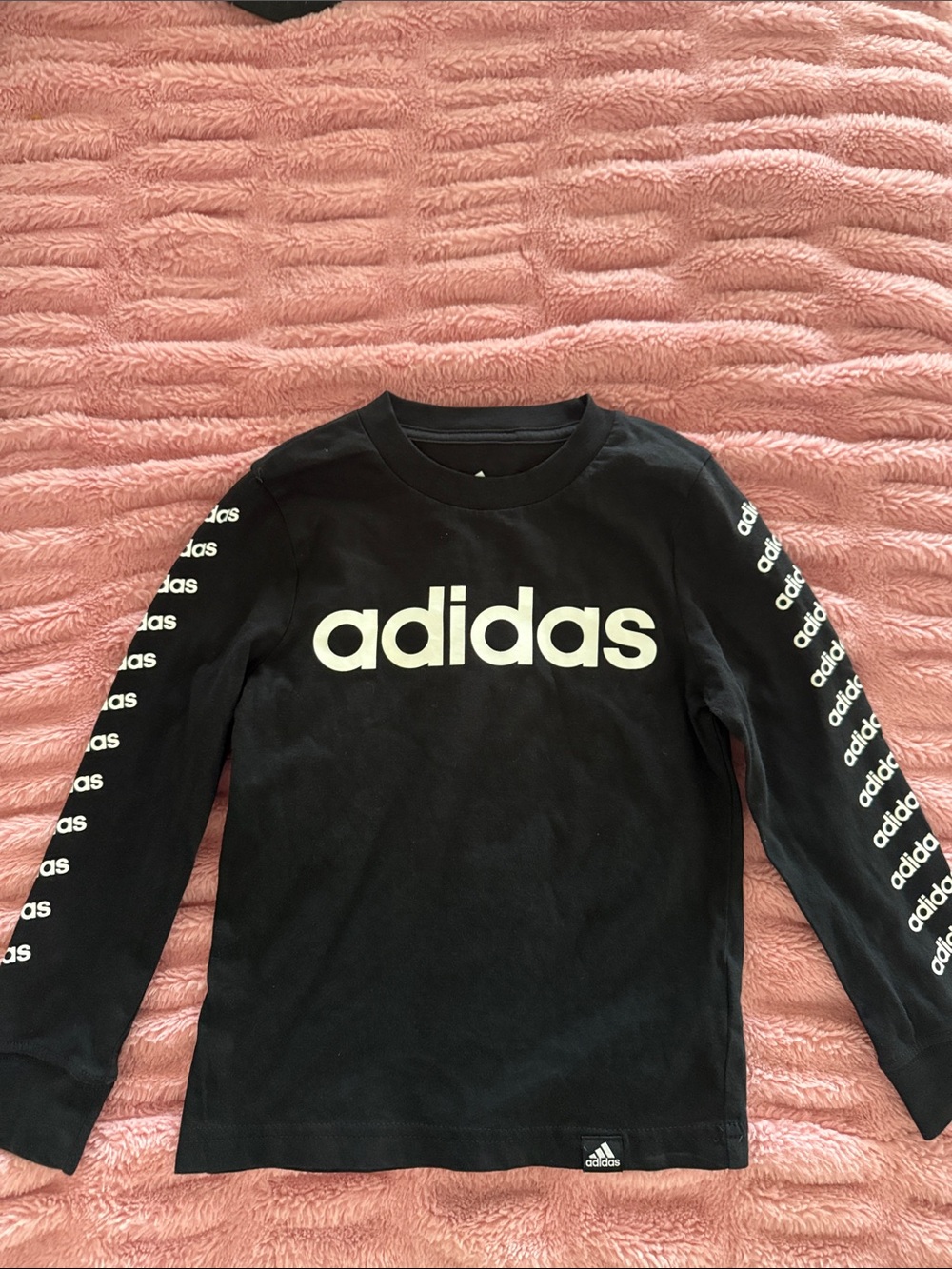 adidas Black Long-Sleeve Logo Tee with White Branding